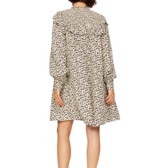 NWT Scotch & Soda Black Floral Smocked Frill Long Sleeve Mini Dress Sz Medium - Picture 4 of 12